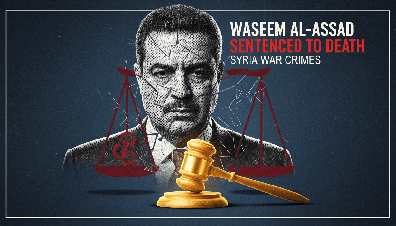 Waseem al-Assad's sentencing for war crimes in Syria, highlighting transitional justice efforts.