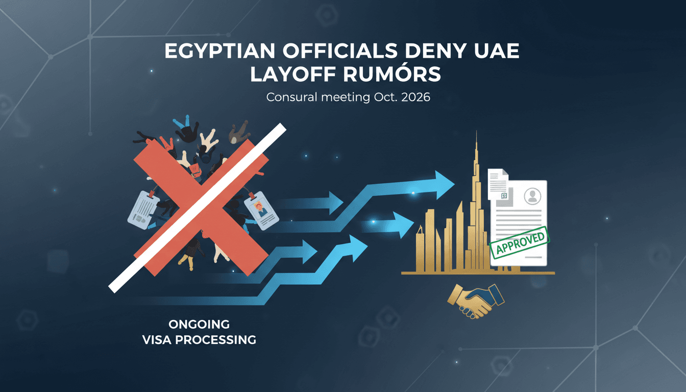 Egyptian official denying layoffs of workers in UAE, emphasizing ongoing visa processing and diplomatic relations.