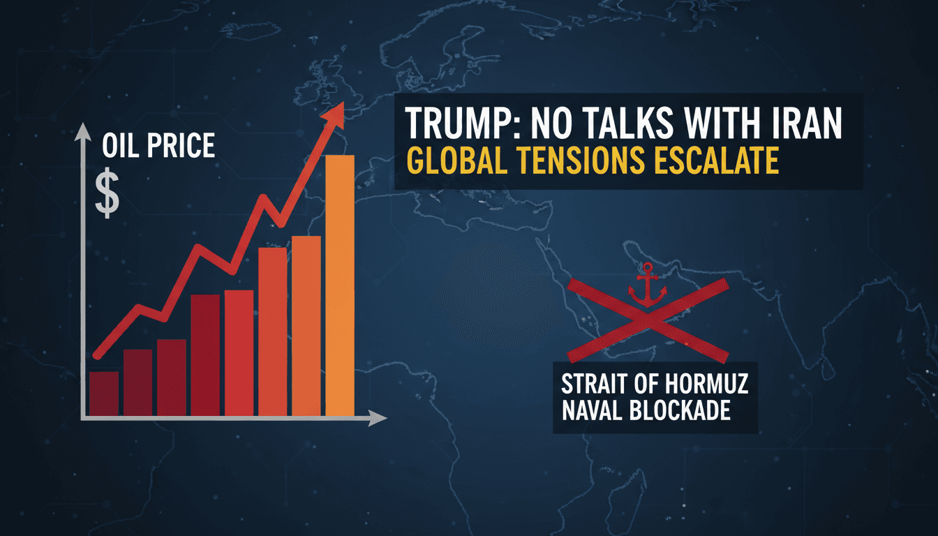 A graphic showing rising oil prices and a map of the Strait of Hormuz, highlighting the U.S.-Iran conflict.