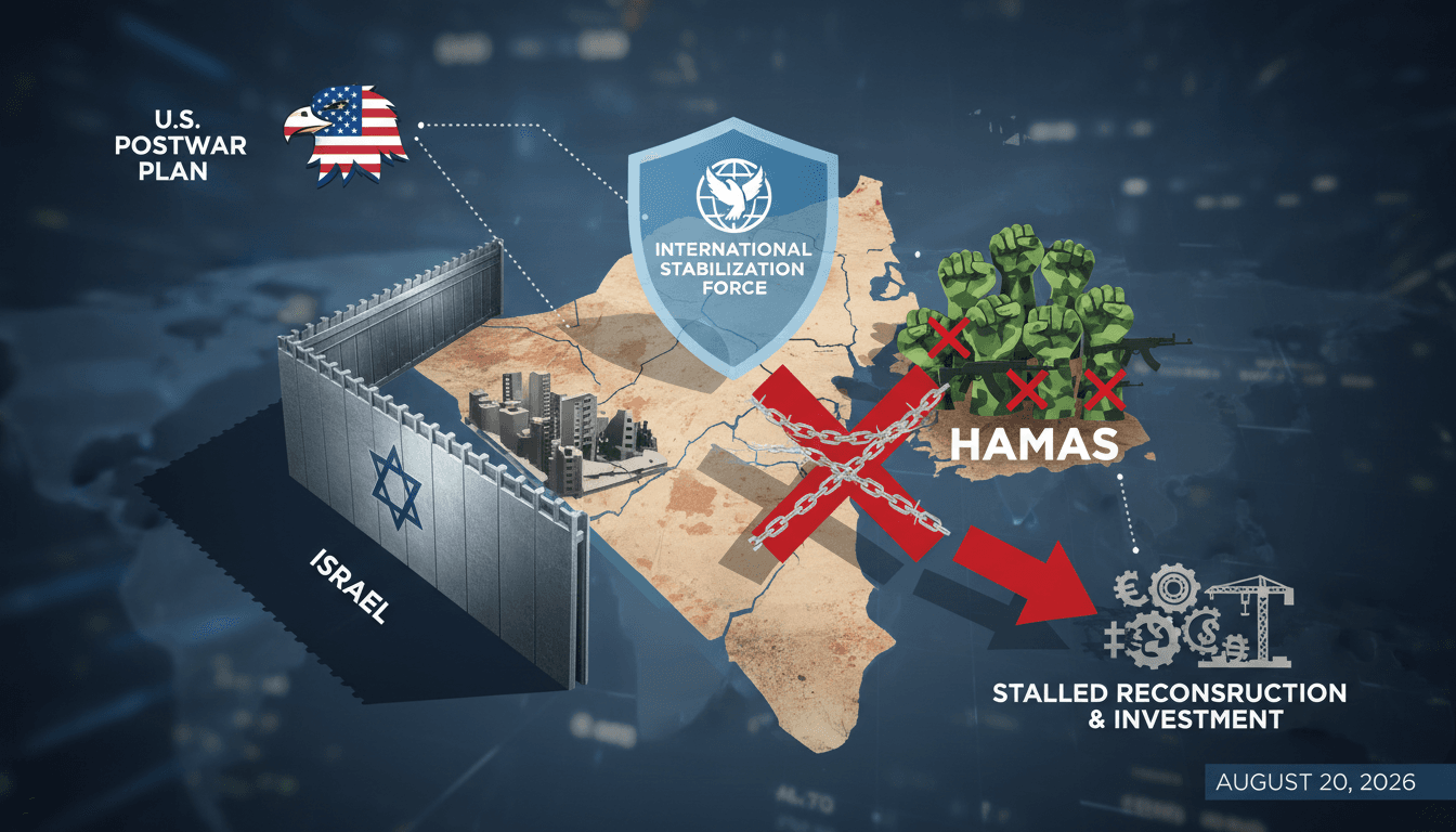 A map of Gaza showing key geopolitical players and the proposed international stabilization force.