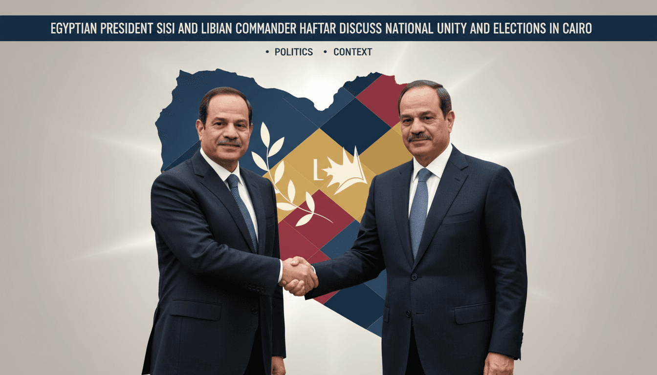 President Sisi and Commander Haftar meeting in Cairo, discussing Libya's national unity and elections.