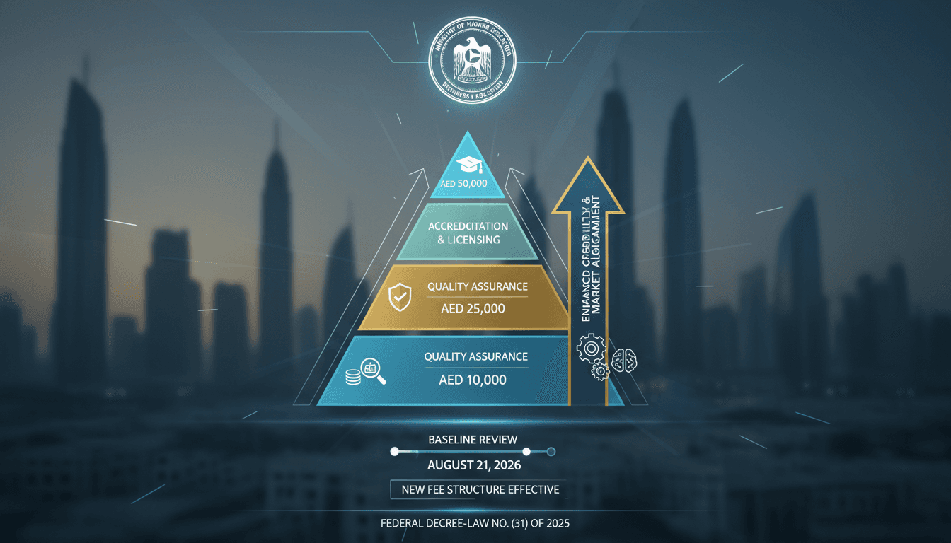 Infographic showing UAE's new higher education fee structure and its impact on quality assurance.