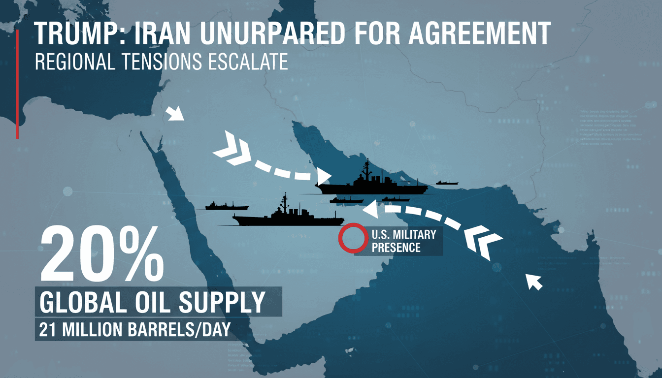 Infographic showing the Strait of Hormuz's significance in global oil trade and U.S. military presence.