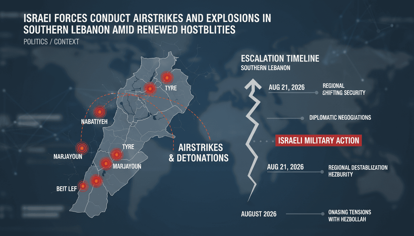 Map showing locations of Israeli strikes and military operations in southern Lebanon.