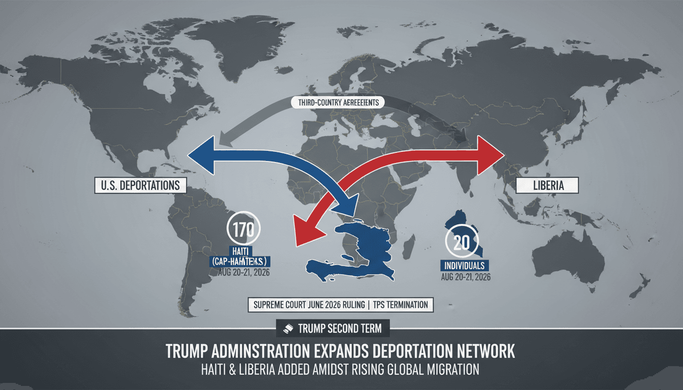 Infographic showing the flow of deportations from the U.S. to third countries, highlighting agreements and statistics.