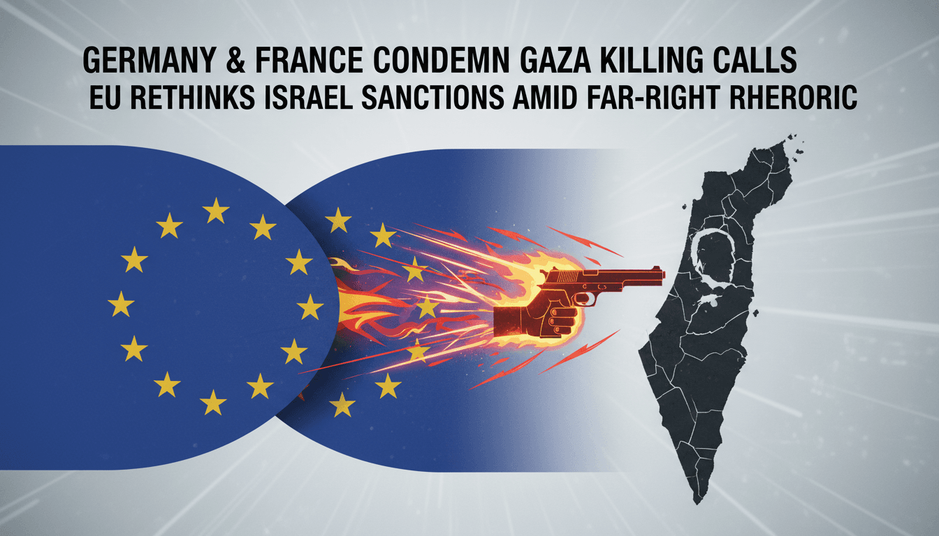 A graphic depicting the tension between European nations and Israeli far-right rhetoric, highlighting the call for human rights and international law.