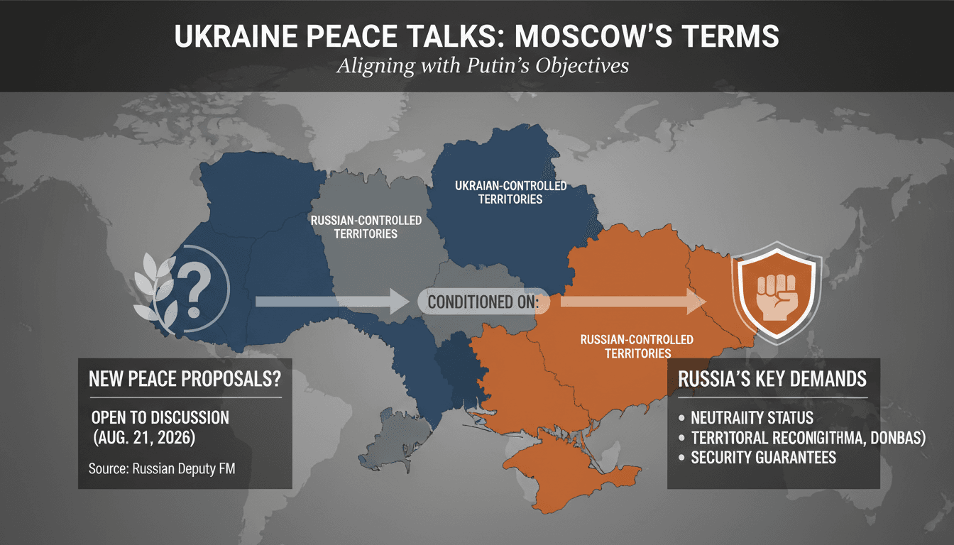 A map illustrating the territorial control in Ukraine and Russia's demands for peace negotiations.