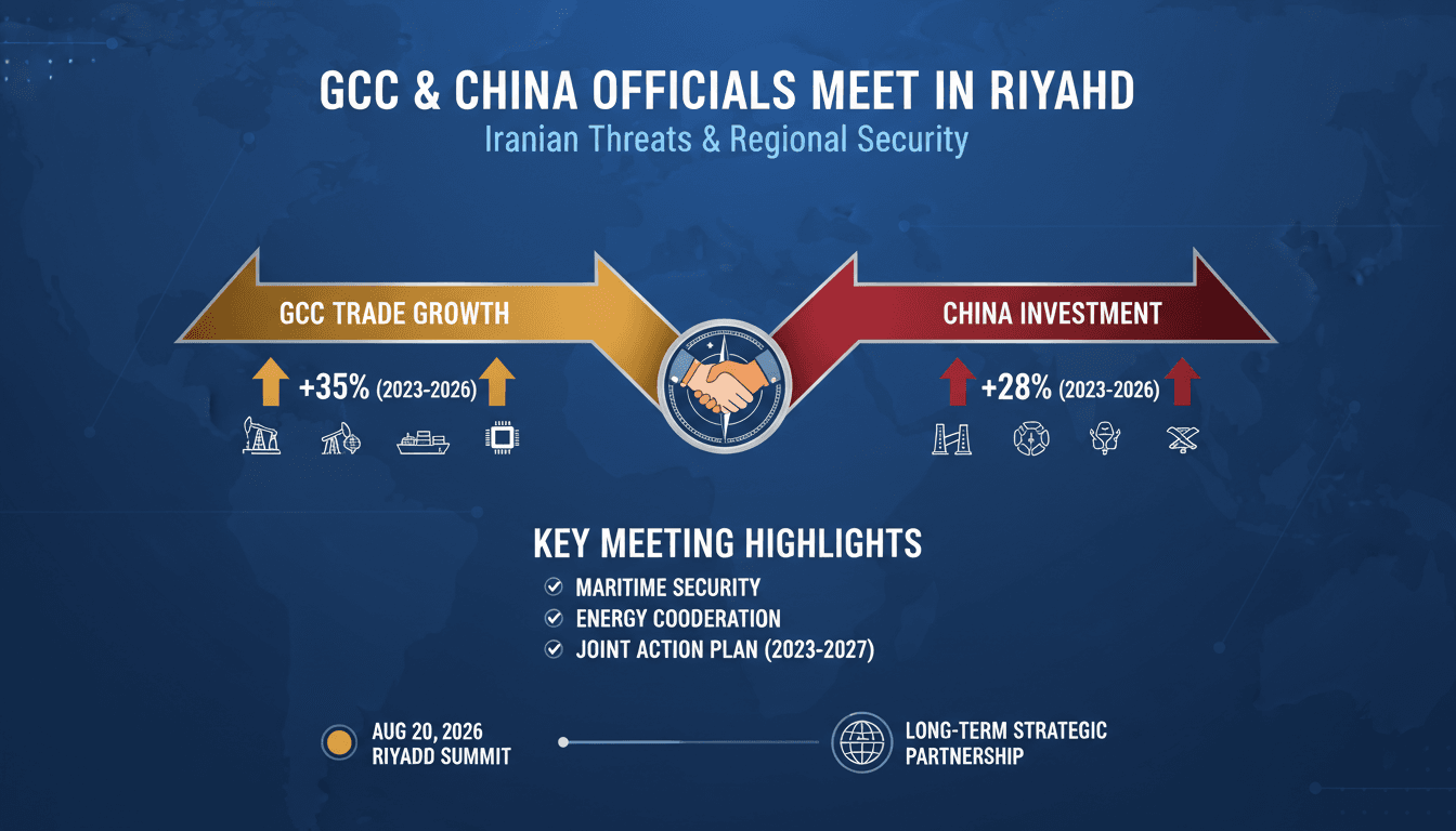 Infographic illustrating GCC-China trade growth and highlights from the senior officials meeting on regional security.