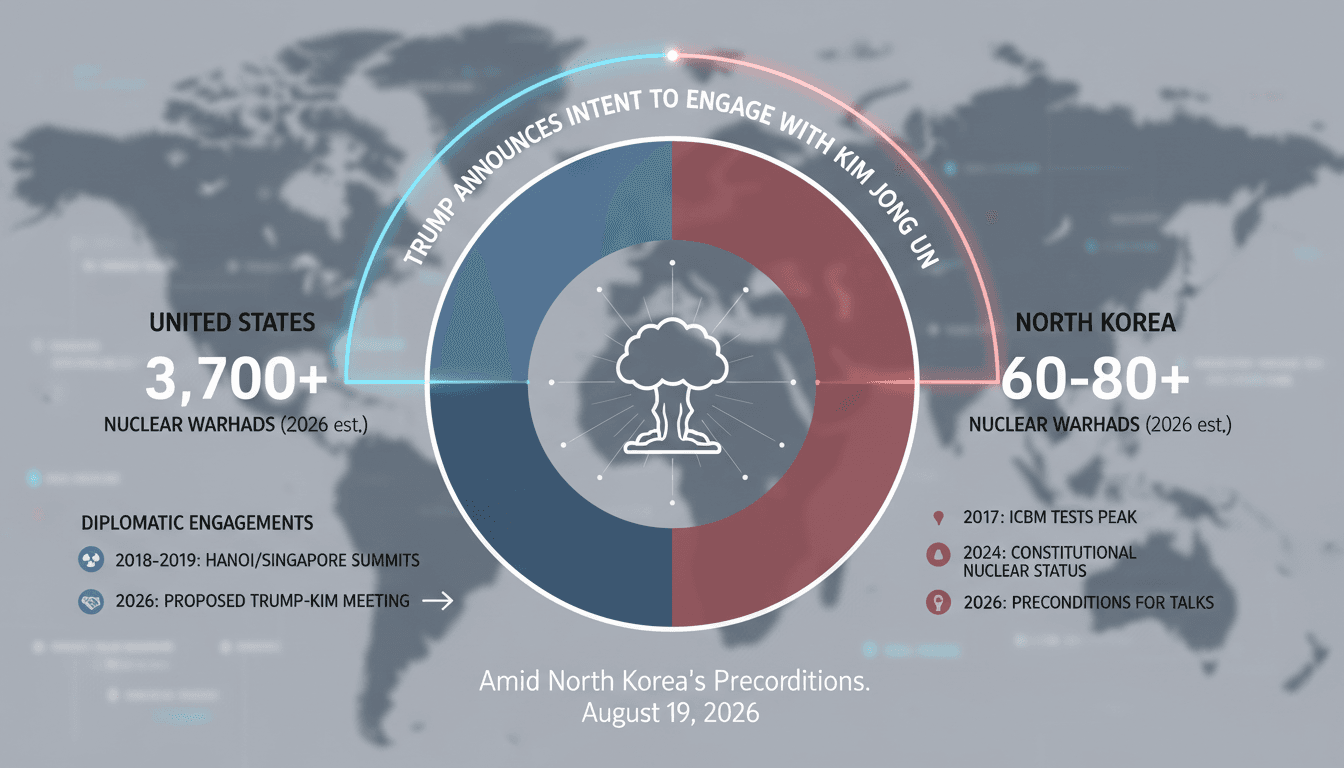 Infographic showing the number of nuclear weapons and key diplomatic timelines between the U.S. and North Korea.