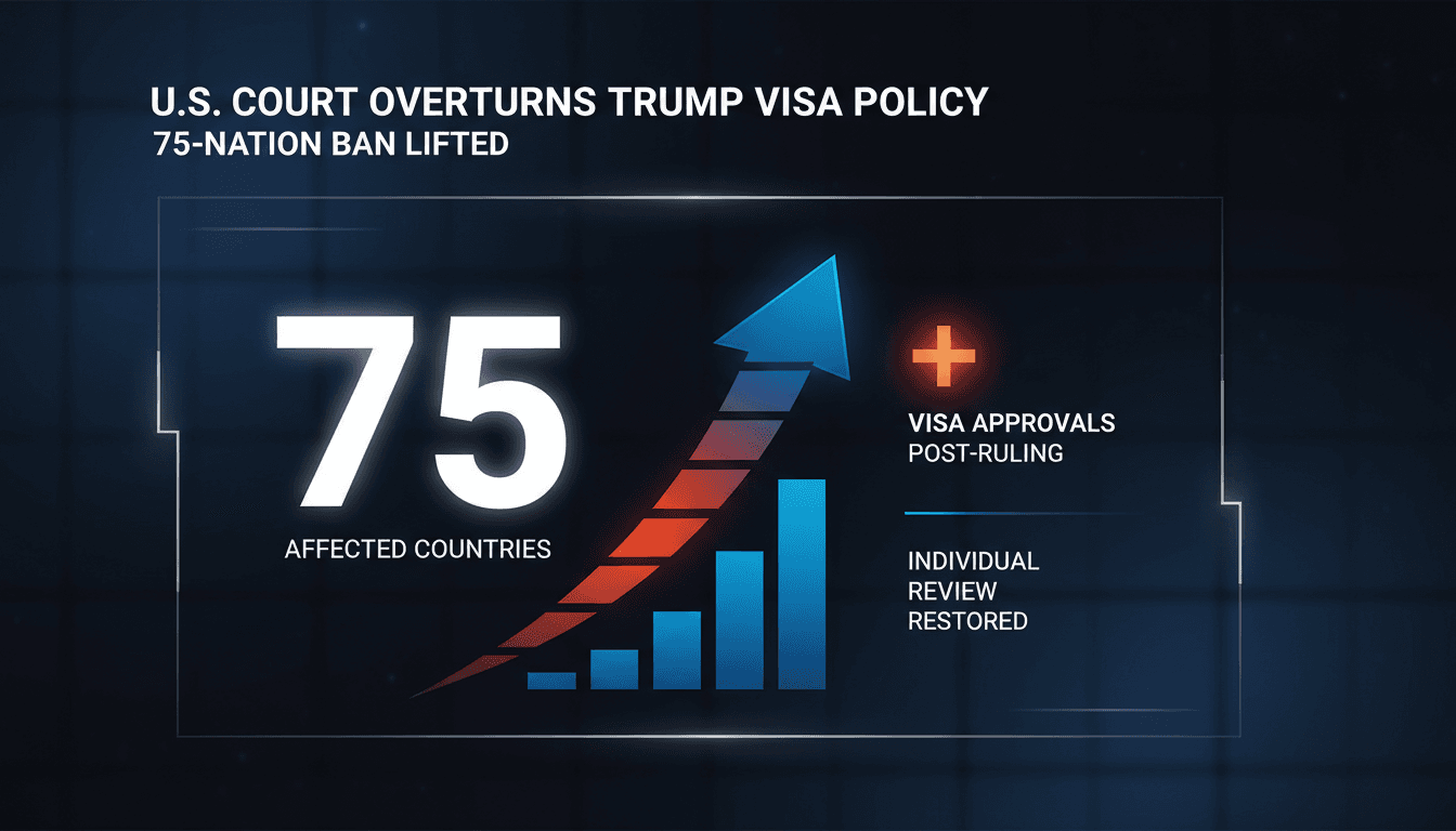 Infographic showing the impact of the U.S. court ruling on immigrant visa processing for 75 countries.