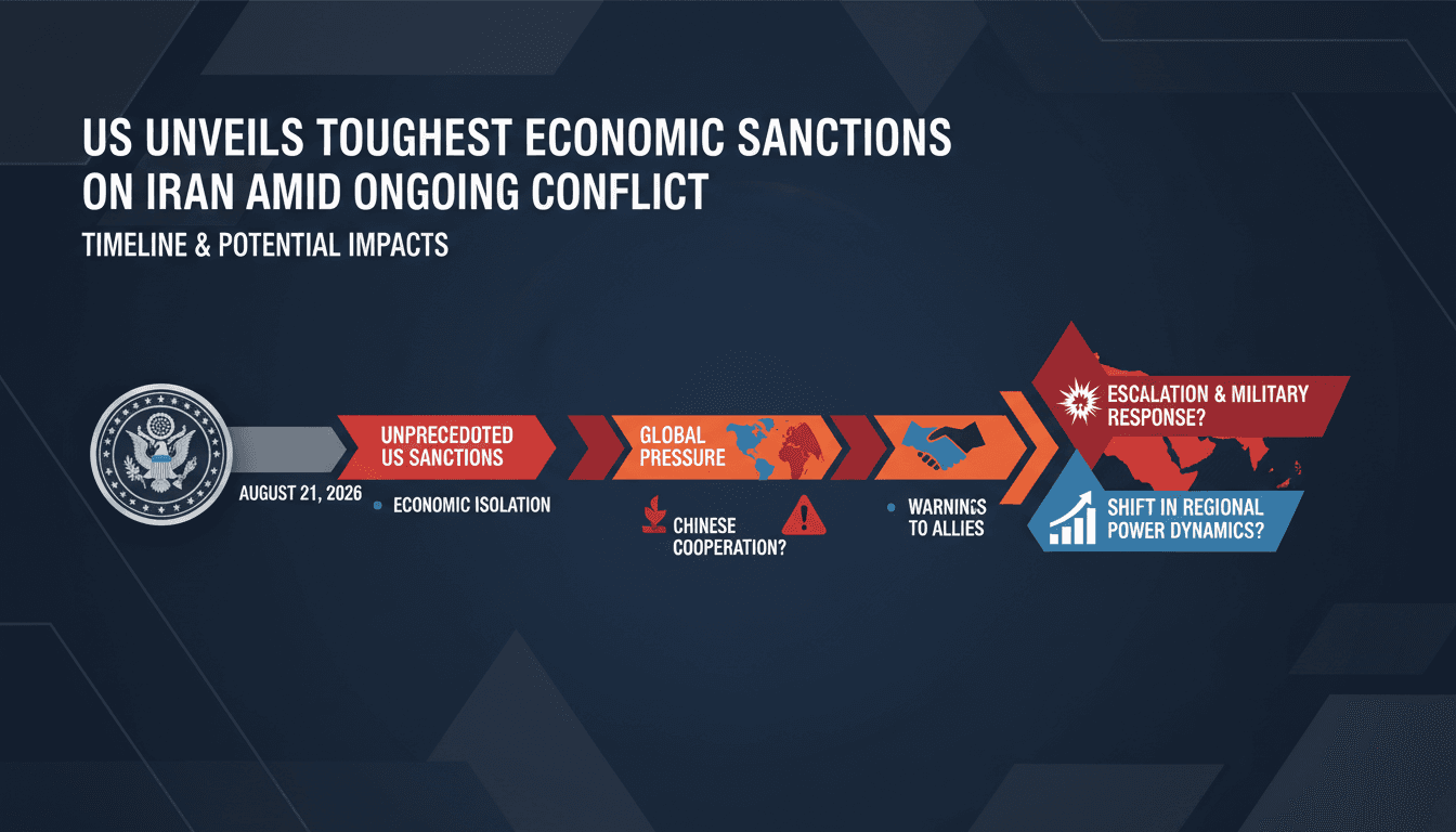 Infographic detailing US sanctions on Iran and their potential economic impacts.