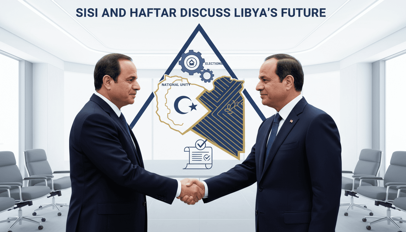 Egyptian President Sisi and Libyan Commander Haftar discussing national unity and elections in Cairo.