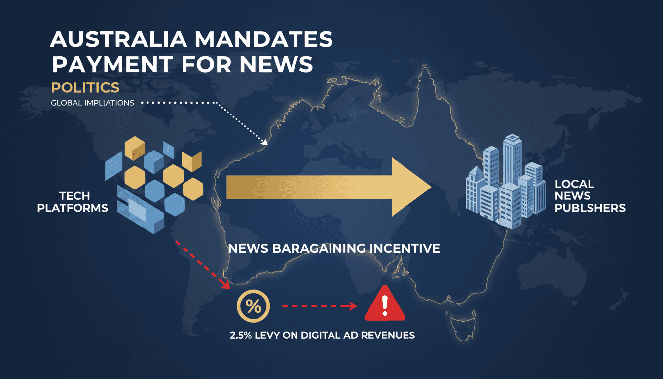 Infographic showing the financial flow from tech platforms to Australian news publishers under the new bargaining incentive law.