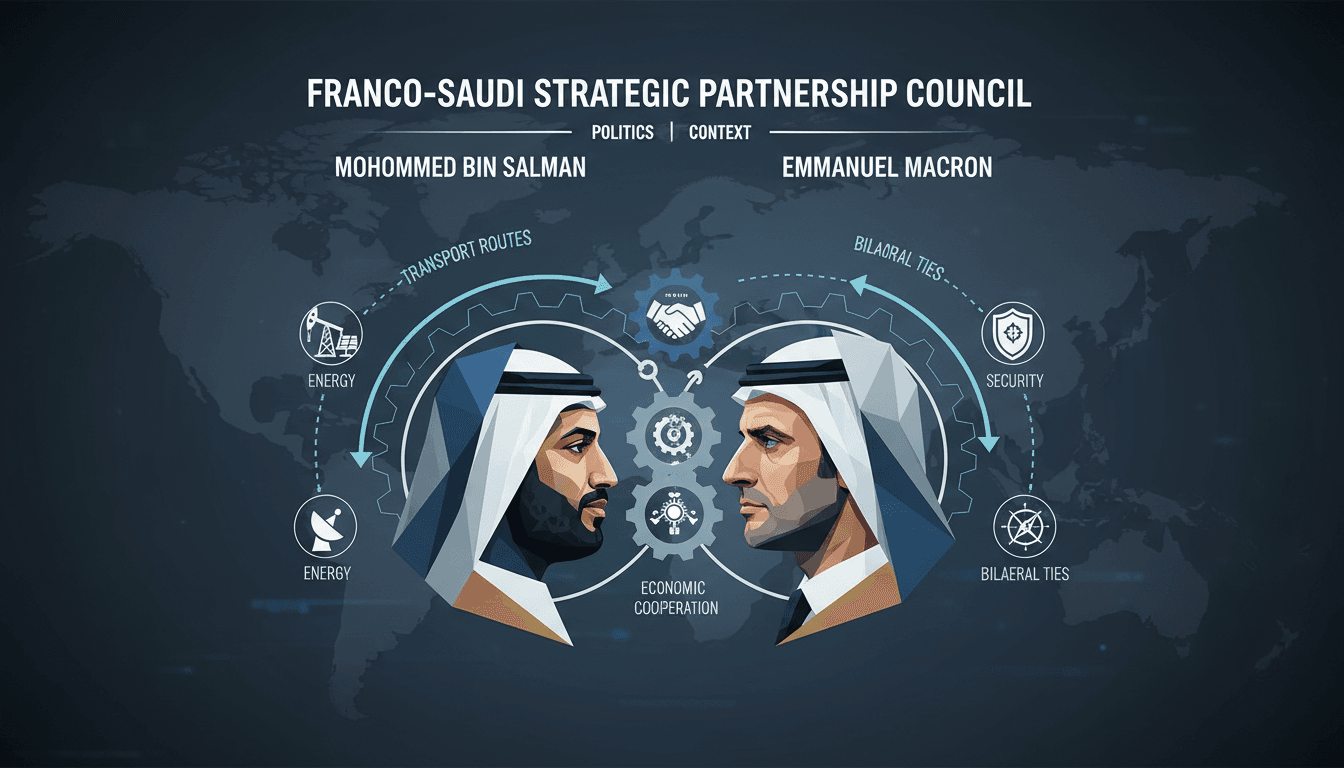 Saudi Crown Prince Mohammed bin Salman and French President Emmanuel Macron discussing energy security and bilateral agreements.