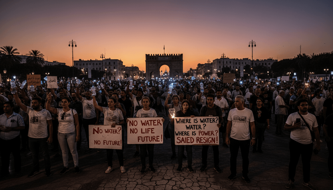 Protesters in Tunis demanding accountability during a utility crisis.