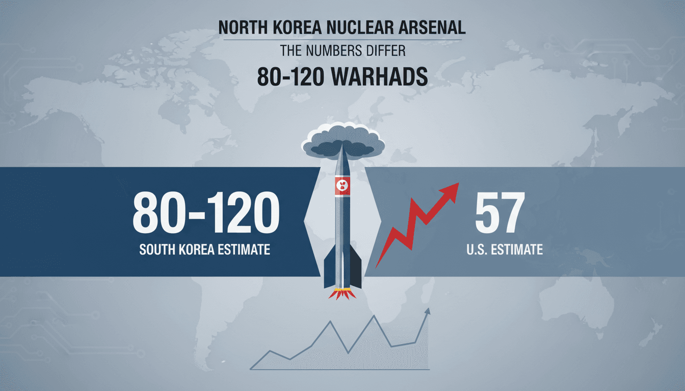 Infographic comparing North Korea's estimated nuclear warheads with U.S. estimates and implications for global security.