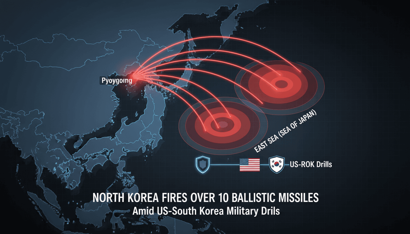 A map illustrating North Korea's missile launch trajectory and regional military exercises.