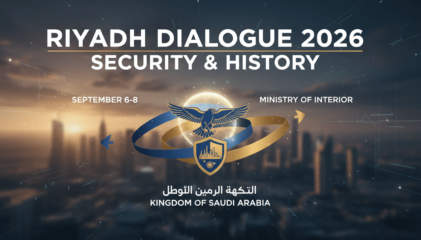 Graphic highlighting the Riyadh Security and History Dialogue Conference, featuring dates and key participants.