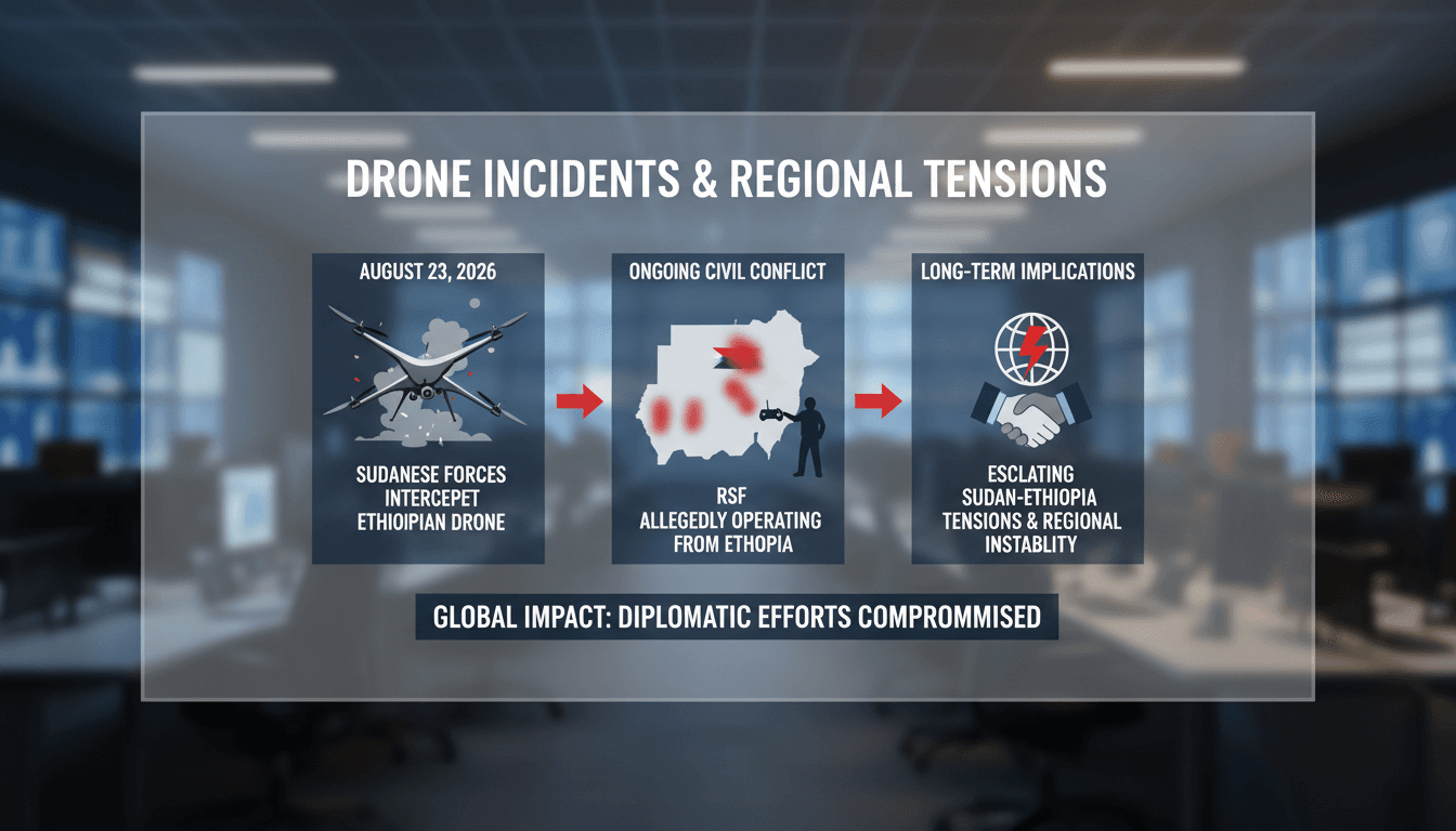 A map highlighting the drone interception in Sudan and the ongoing civil war's impact on the region.