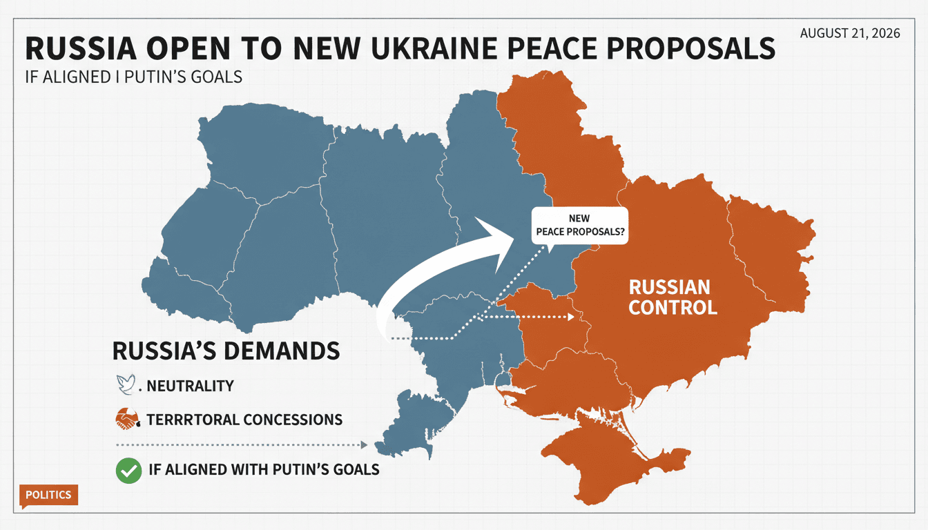 A map illustrating territorial control in Ukraine and key Russian demands for peace negotiations.