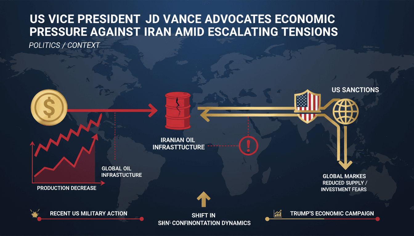 Infographic showing the economic impact of US sanctions on Iran and its effects on global energy markets.