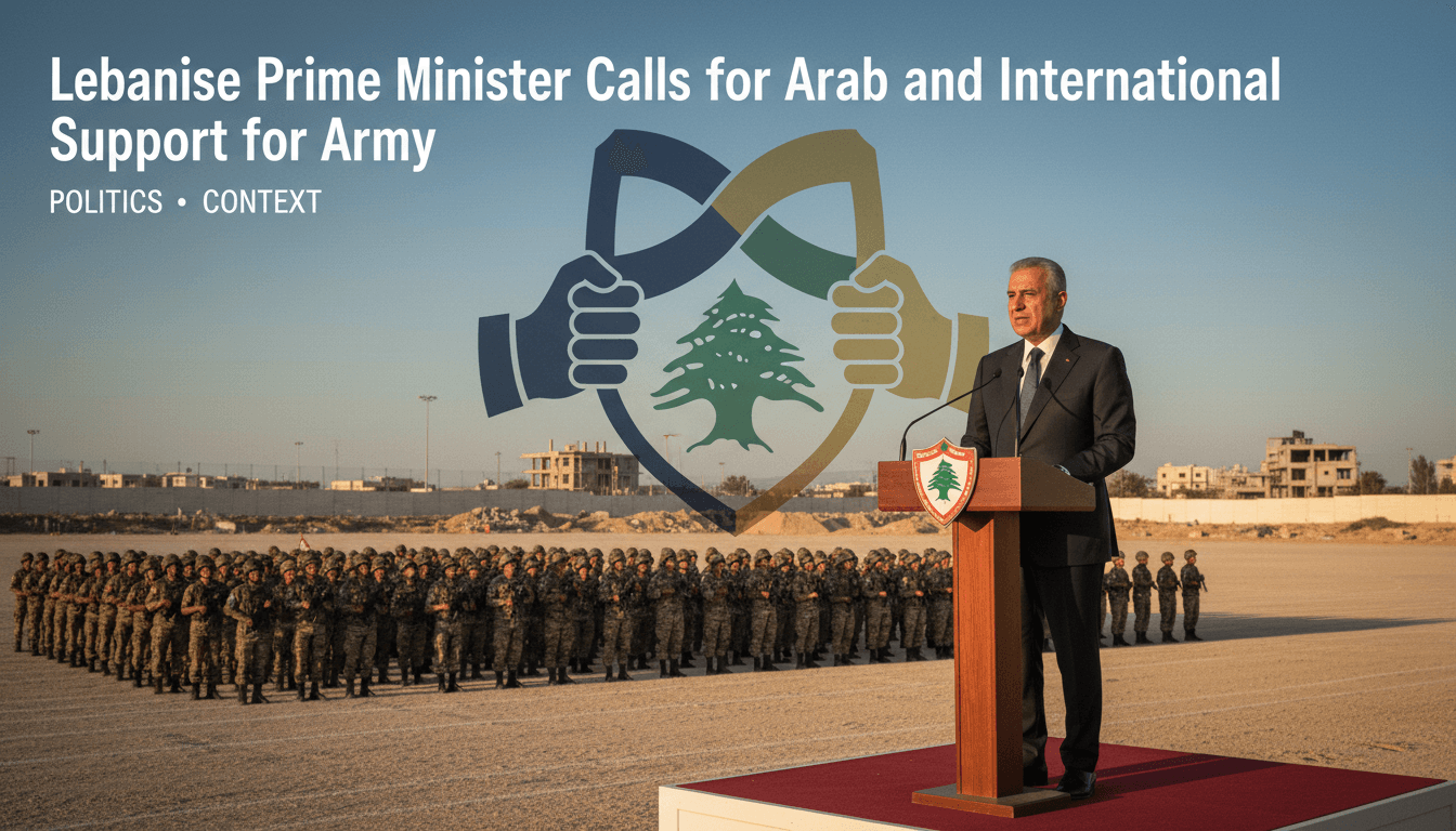 Lebanese Prime Minister Nawaf Salam addressing military personnel in southern Lebanon, emphasizing support for the army and state sovereignty.