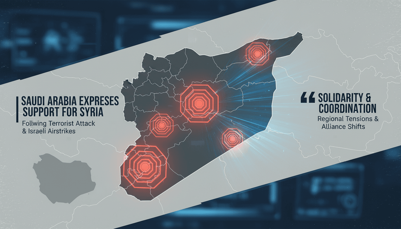 Map of Syria highlighting conflict areas and Saudi Arabia's support against terrorism.