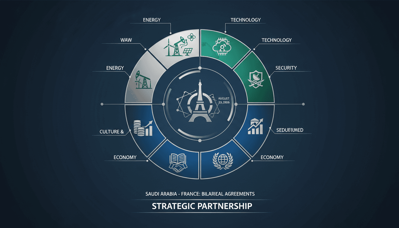 Infographic illustrating the Saudi-French partnership and key sectors impacted by the agreements.