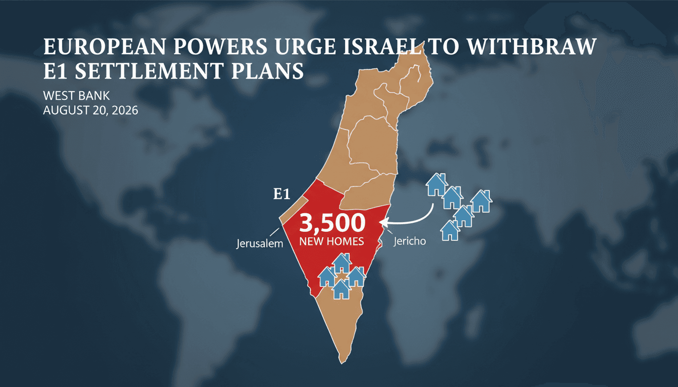 Map of the E1 settlement area in the West Bank, highlighting the number of homes involved in the construction tenders.
