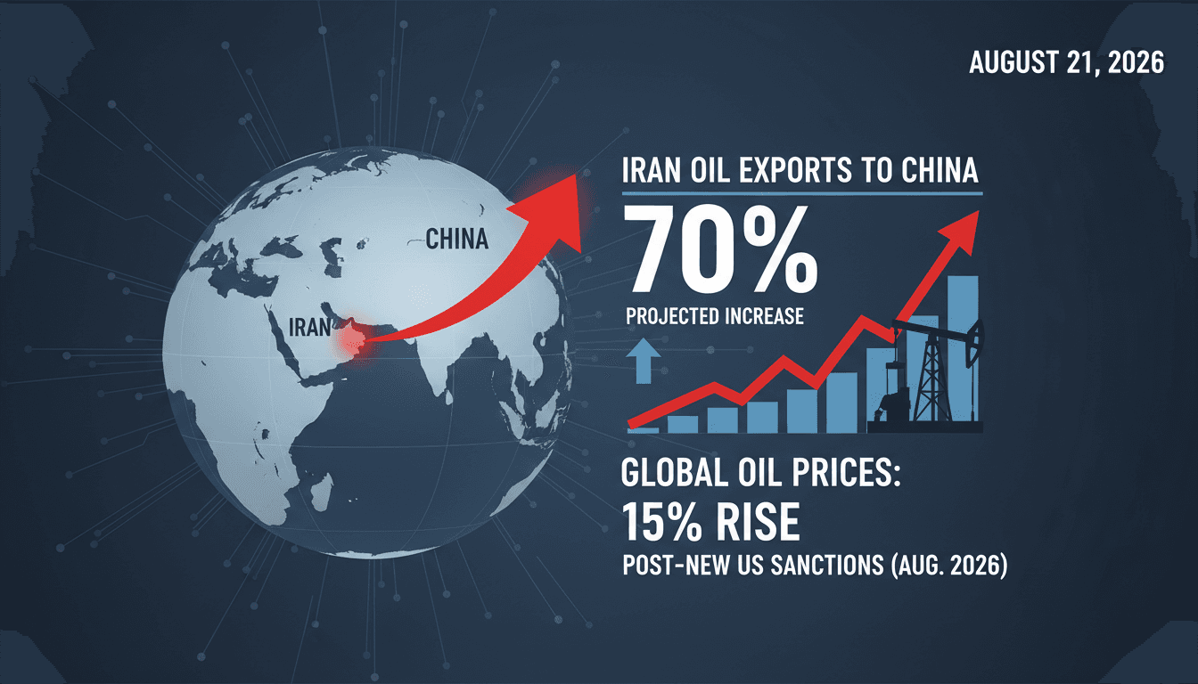 Infographic showing Iran's oil export dependency on China amid new U.S. sanctions.