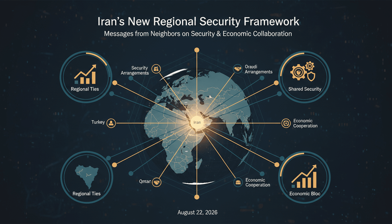 An infographic depicting Iran's new regional security arrangements and economic cooperation initiatives.