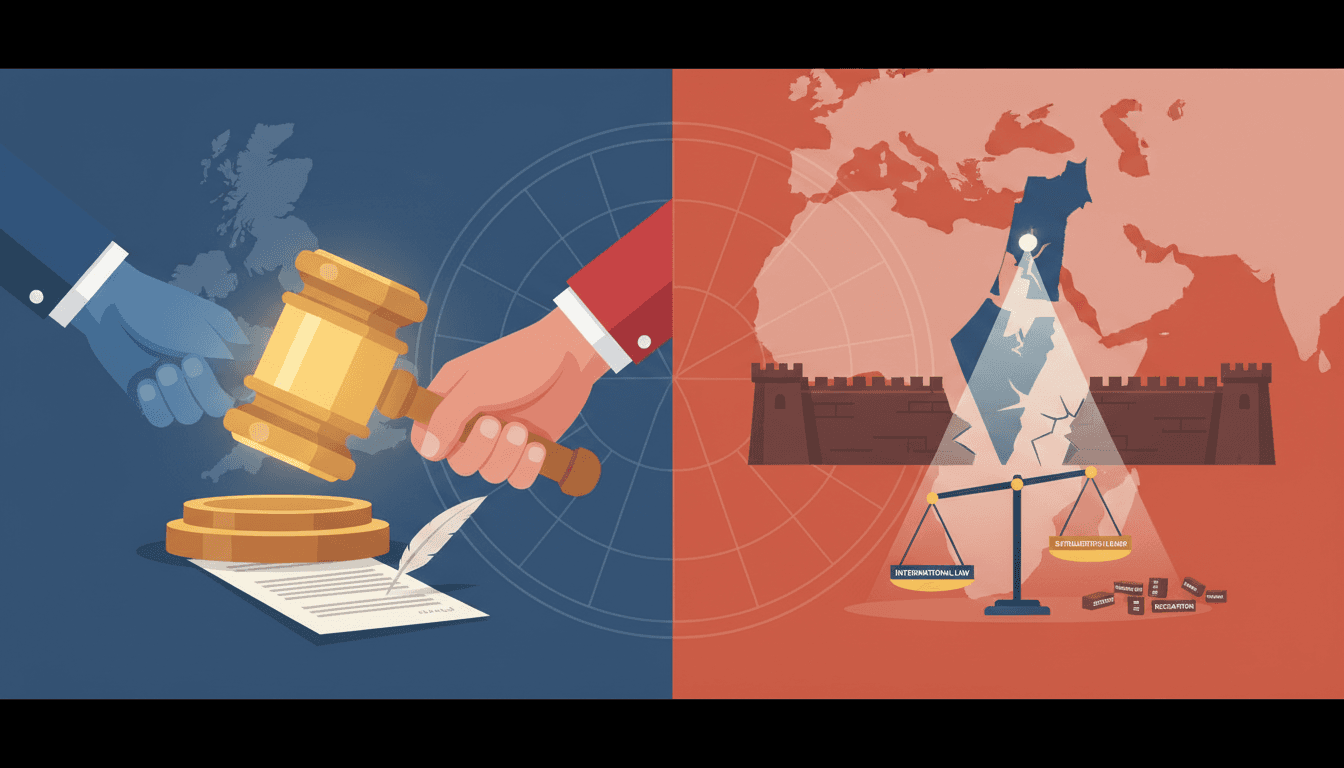 A graphic depicting former diplomats urging international accountability in the Israeli-Palestinian conflict.