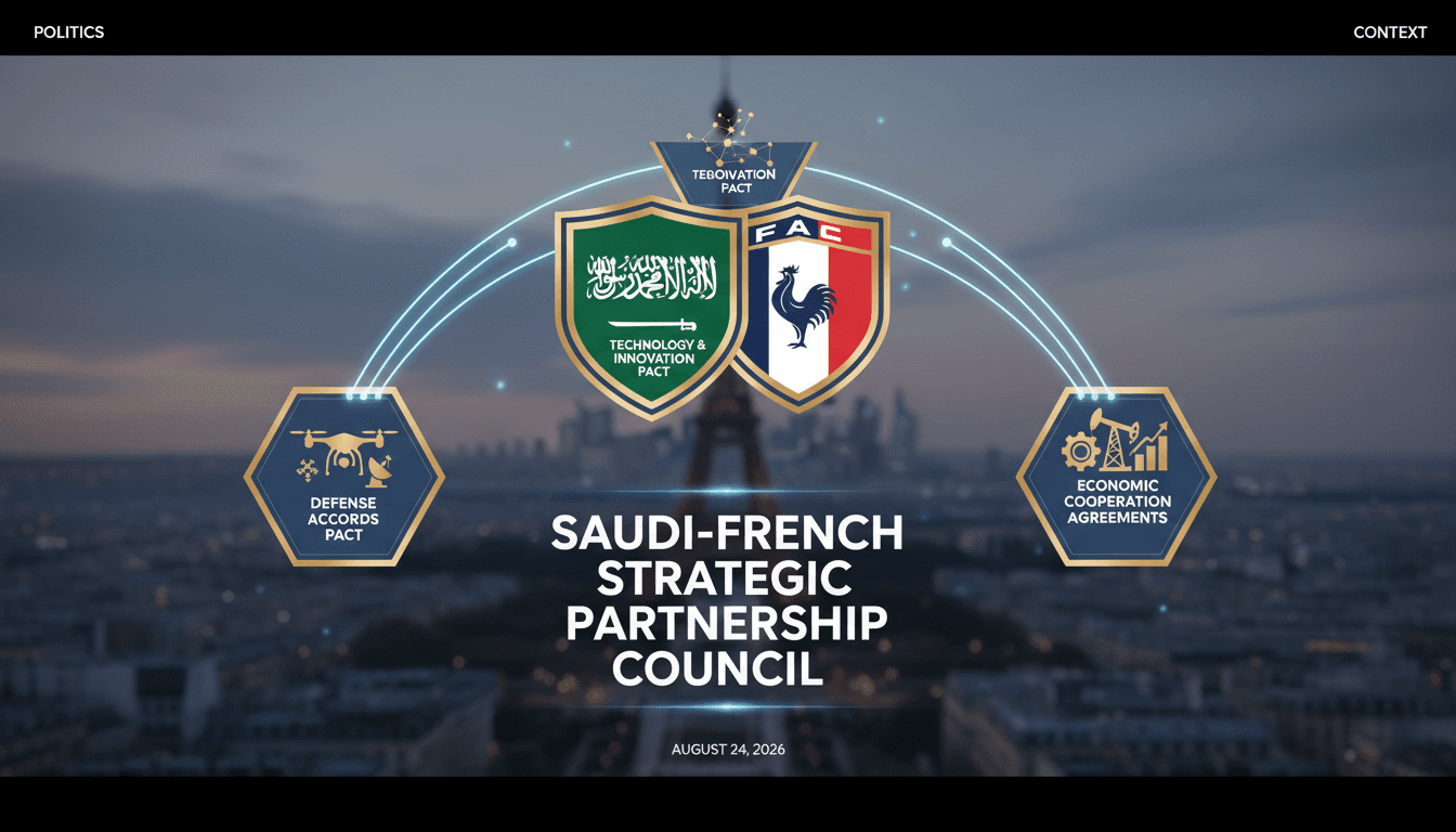Saudi Crown Prince and French President at the Strategic Partnership Council meeting in Paris.