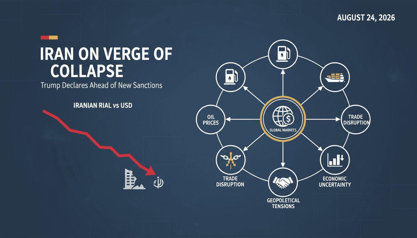 Infographic showing the decline of the Iranian rial and its impact on global markets.