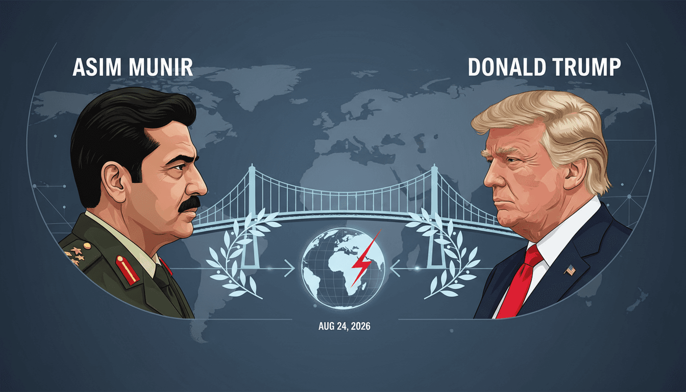 A visual representation of Asim Munir and Donald Trump discussing U.S.-Iran relations ahead of a mediation mission.