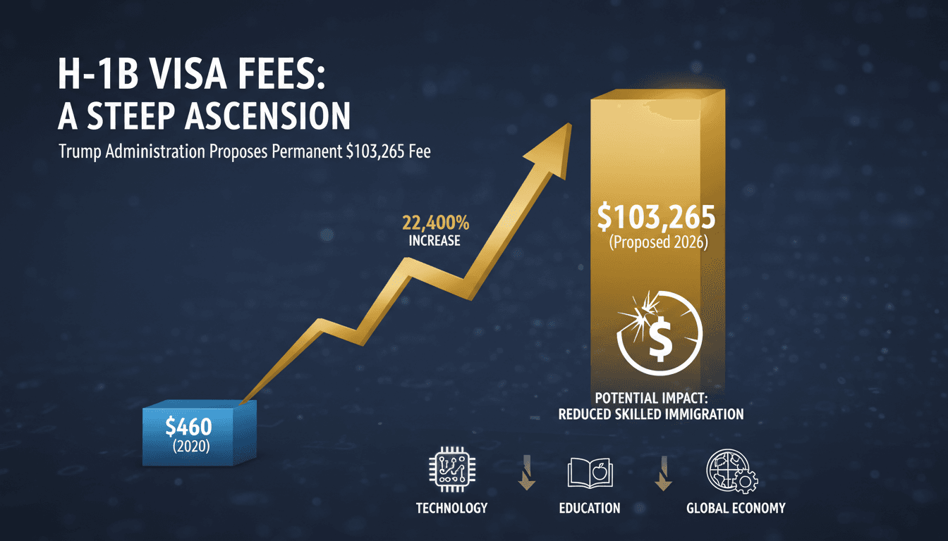 Infographic showing the increase in H-1B visa fees and its impact on hiring in the tech and education sectors.