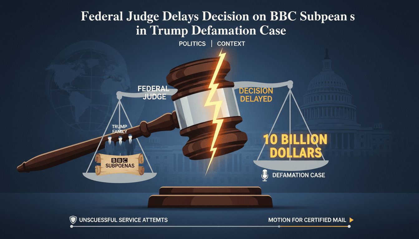 A graphic showing the $10 billion defamation lawsuit against the BBC involving Trump family members and key legal timelines.