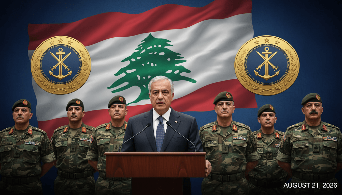 Lebanese Prime Minister Nawaf Salam addressing military officials in southern Lebanon, emphasizing army support and state sovereignty.