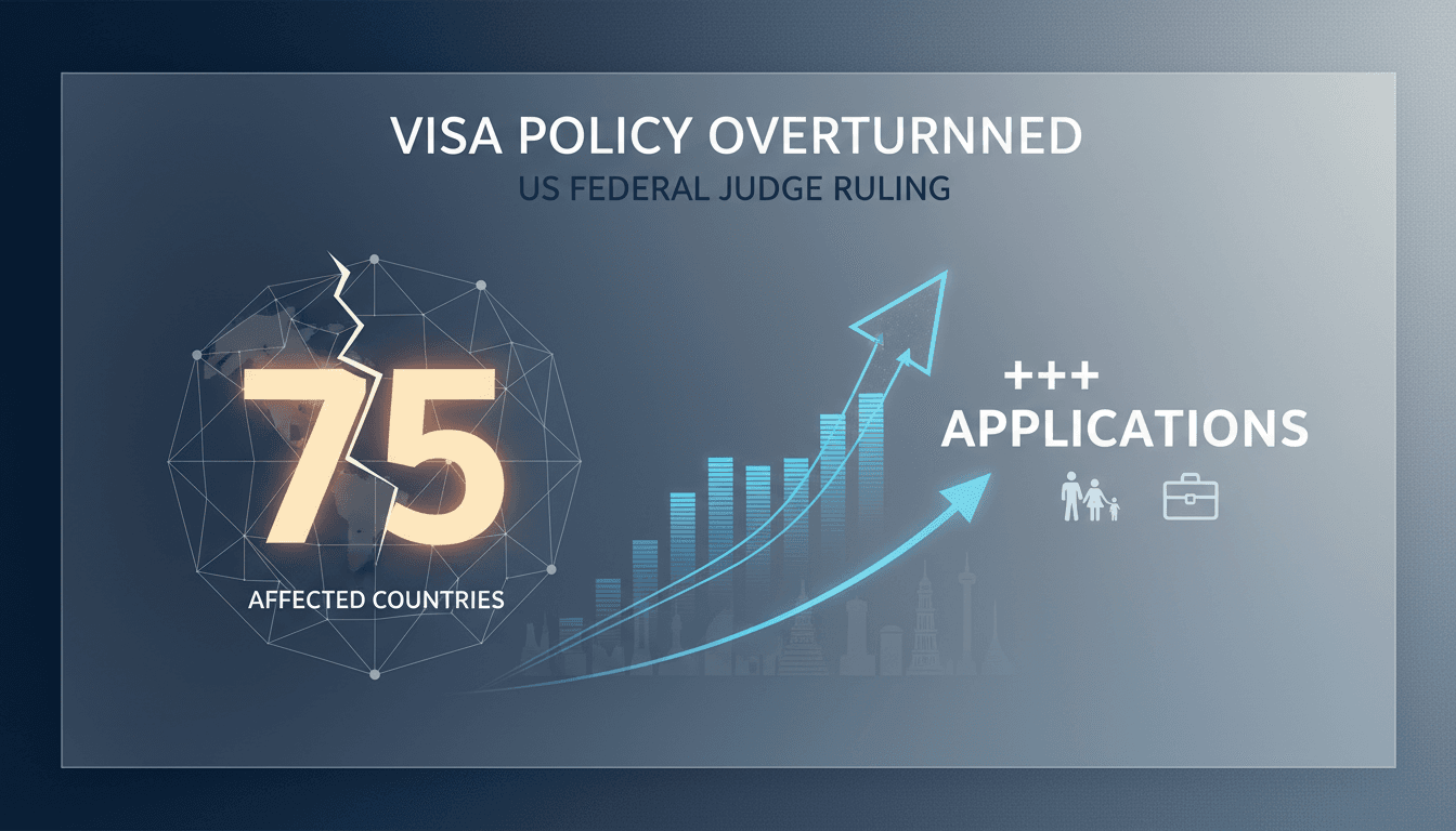 Infographic showing the impact of the US visa policy reversal on 75 countries and immigrant visa applications.