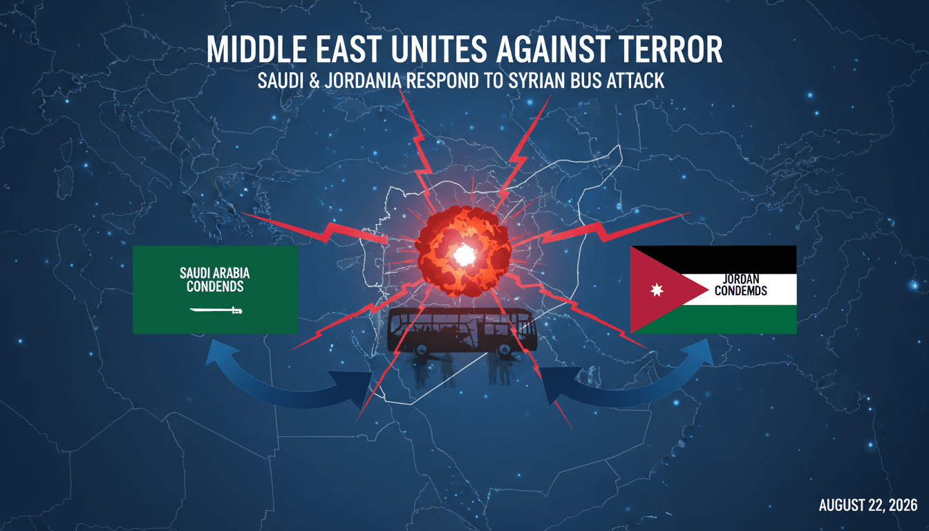 Map showing the location of the roadside bombing in Syria and responses from Saudi Arabia and Jordan.