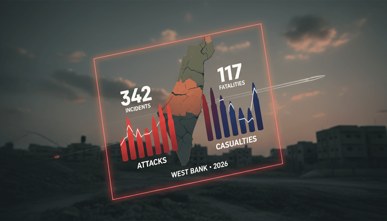 Infographic showing the impact of Israeli settler violence in the West Bank, including statistics on casualties and attacks.