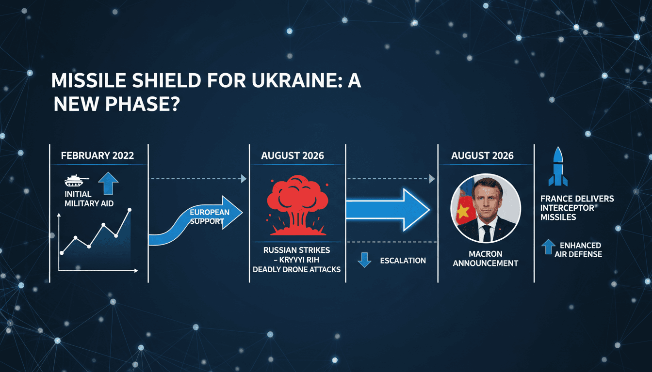 French President Macron announces interceptor missile delivery to Ukraine following Russian drone strikes, emphasizing military support and international collaboration.