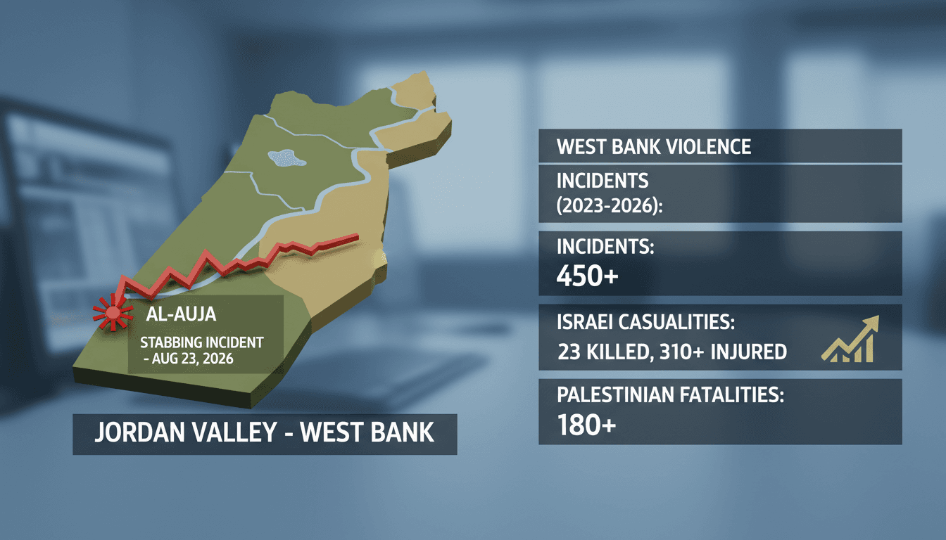 Map of Al-Auja village showing the location of the stabbing incident and related security measures.