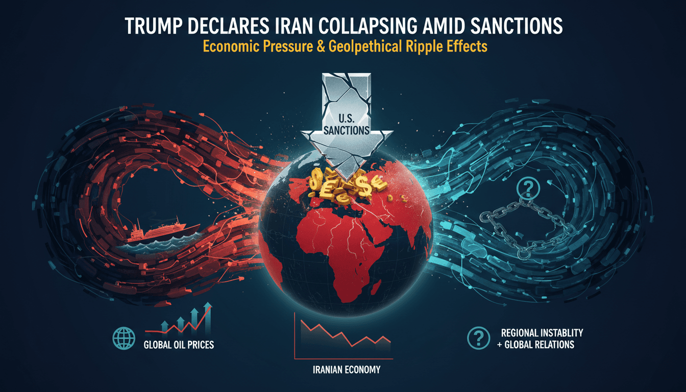 Infographic showing the impact of Trump's sanctions on Iran's economy and global oil markets.