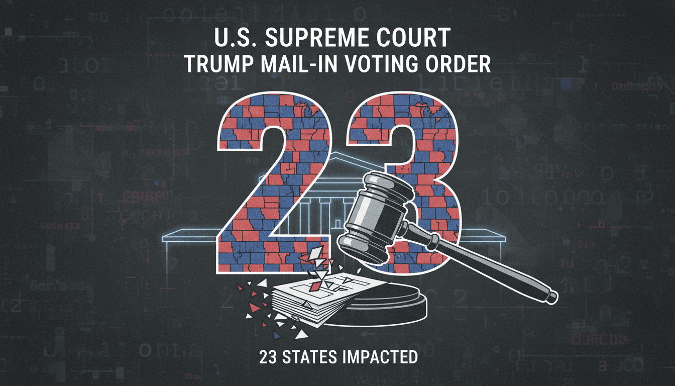A visual representation of the U.S. map highlighting states affected by the Supreme Court's mail-in voting ruling.