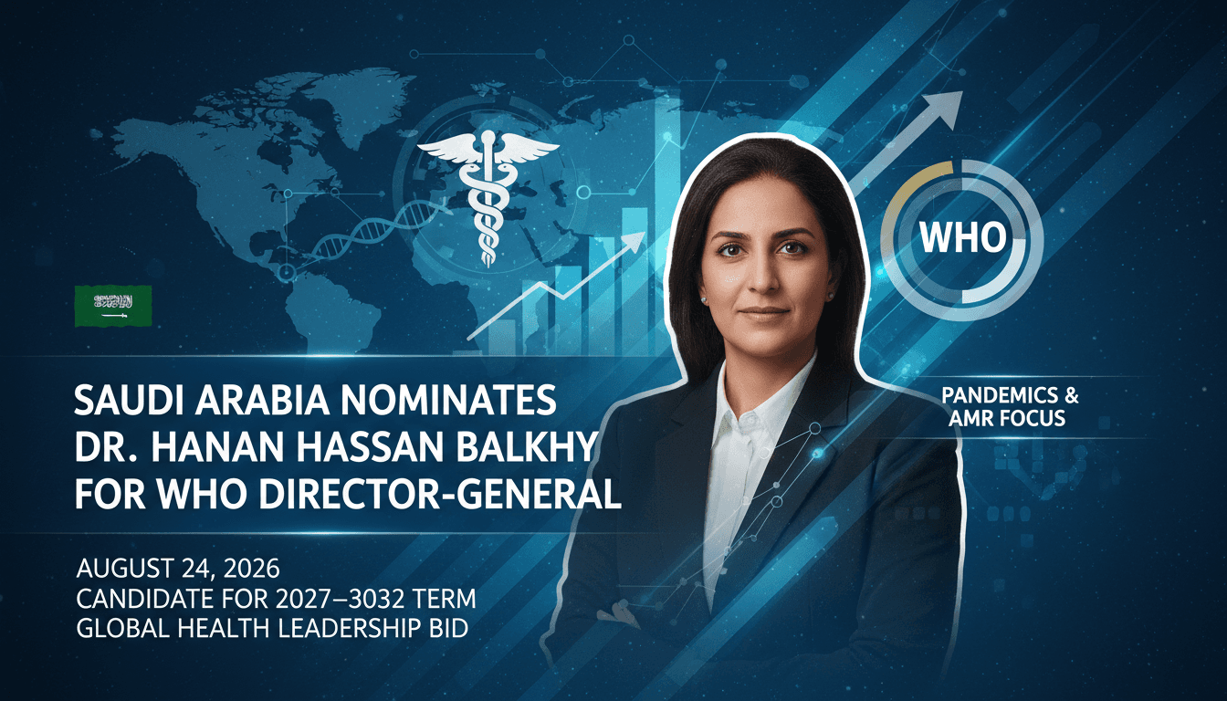 Dr. Hanan Balkhy nominated for WHO Director-General, highlighting her leadership in global health initiatives.