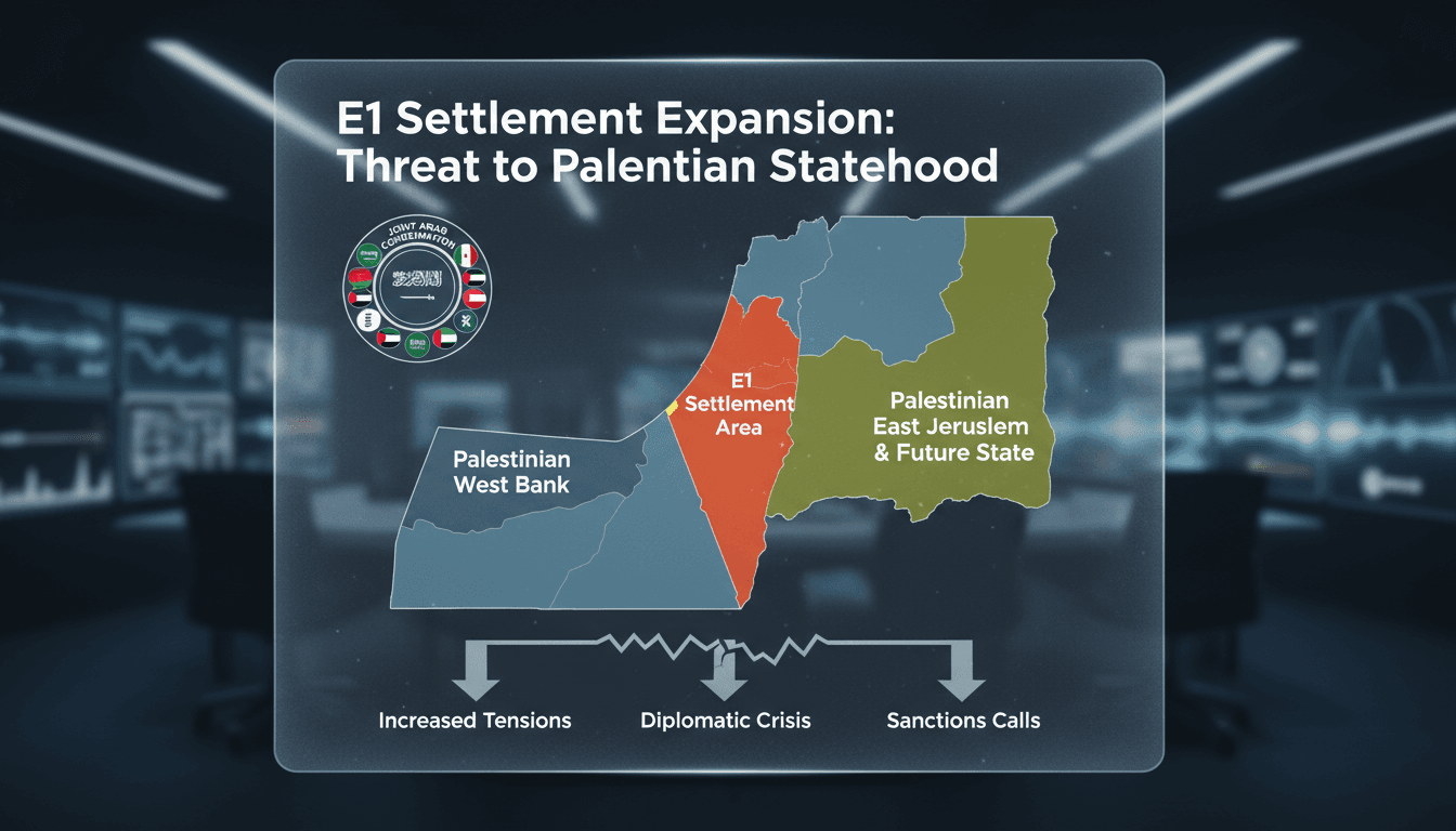 Map showing the E1 settlement area and its impact on Palestinian statehood.