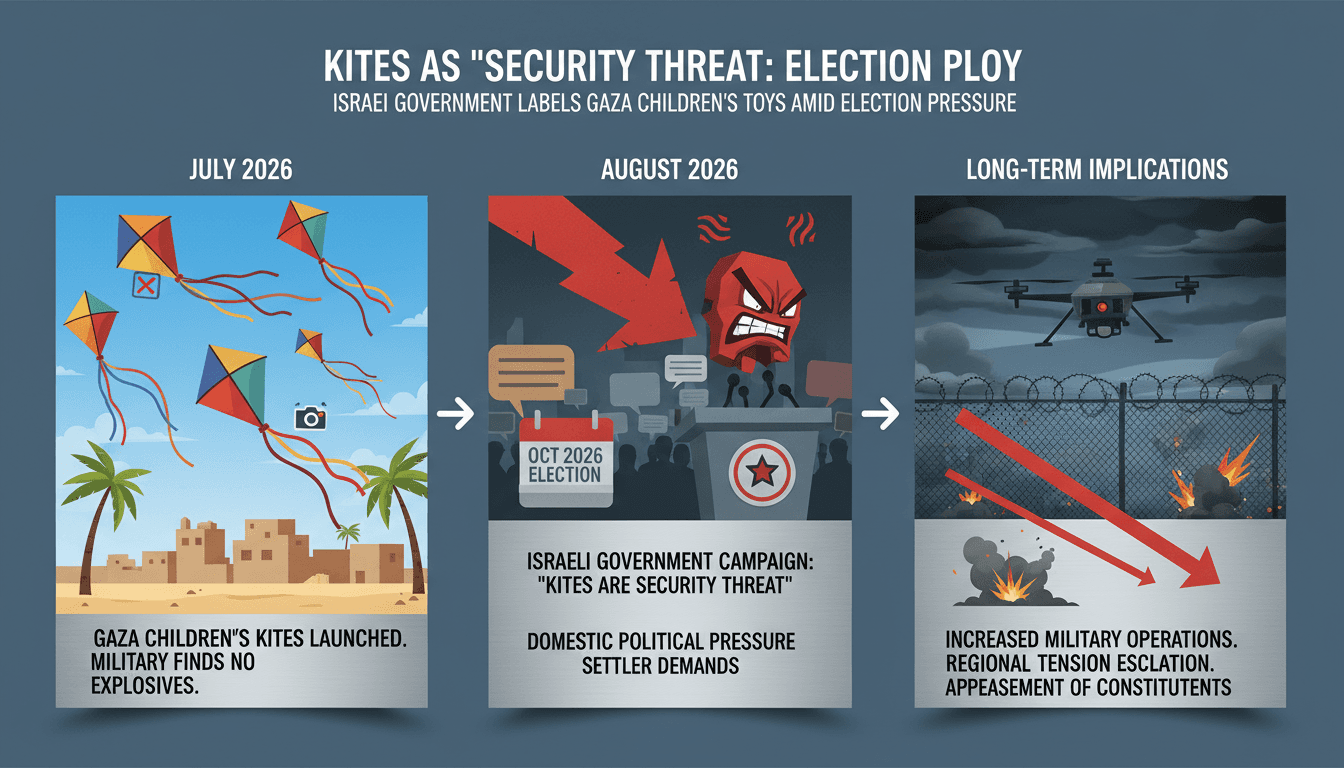 An infographic showing the Israeli government's response to children's kites from Gaza, highlighting security implications.