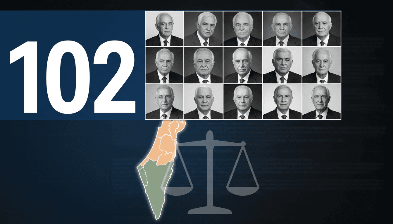 A graphic showing 102 signatories of the open letter regarding Palestine, with a map of the region.