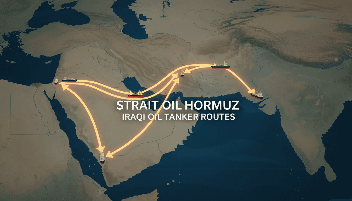 Map of the Strait of Hormuz showing routes for Iraqi oil tankers following Iran's permission.